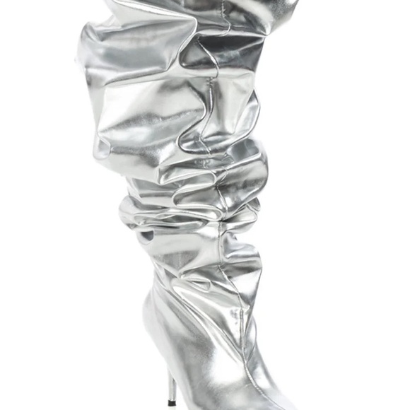 Silver High Heel Slouch Boots